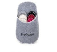 Holyhome Set of 4 Pairs Unisex Felt Guest Slippers with Hanging Organizer Welcome - Ideal for Home, B&B and Holiday Home, grey, 6 UK
