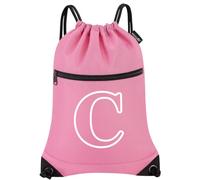 HOLYLUCK Drawstring Bags Initial Backpack Sackpack Cinch Bags for Sports, Gym, Travel, Beach, Pink-c, M, Drawstring With Side Mesh Pocket