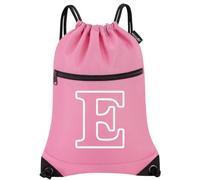 HOLYLUCK Drawstring Bags Initial Backpack Sackpack Cinch Bags for Sports, Gym, Travel, Beach, Pink-e, M, Drawstring With Side Mesh Pocket