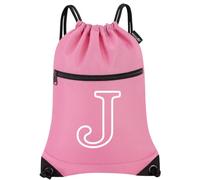 HOLYLUCK Drawstring Bags Initial Backpack Sackpack Cinch Bags for Sports, Gym, Travel, Beach, Pink-j, M, Drawstring With Side Mesh Pocket