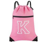 HOLYLUCK Drawstring Bags Initial Backpack Sackpack Cinch Bags for Sports, Gym, Travel, Beach, Pink-k, M, Drawstring With Side Mesh Pocket