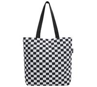 HOLYLUCK Women's Tote Bag with Buckle and Zipper Inner Pocket Reusable Shoulder Bag for Shopping,Beach,Gym (Black white check)