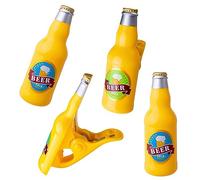 HolyMaji Beach Towel Clips Set of 4, Beer Mugs Beer Bottles Towel Holder for Beach Chairs, Funny Windproof Clothespins for Patio and Pool Accessories - Your Cruise Vacation Essentials (4 Bottles)