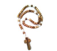 HolyRoses | Natural Olive Wood Rope Twine String Catholic Rosary with Cross | 7 mm Beads | | from Bethlehem, Holyland | Certificate of Origin & Prayer Card, Wood, No Gemstone