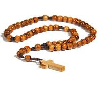 HolyRoses | Natural Olive Wood Rope Twine String Catholic Rosary with Cross | 7 mm Beads | | from Bethlehem, Holyland | Certificate of Origin & Prayer Card… (Brown)