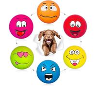 HOLYSTEED Squeaky Dog Toy for Small Dogs-Latex Soft Puppy Toys Small Dog Toys Balls, Smile Face Flat Squeaky Dog Balls for Mini, Small Breeds