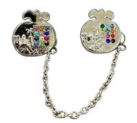 HolYudaica Clips for Tallit Prayer Shawl, Made in Israel, Silver Color, Pomegranate Shape with Stones of The Hoshen