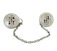 HolYudaica Clips for Tallit Prayer Shawl, Made in Israel, Silver Color, Round Shape with Stones of The Hoshen