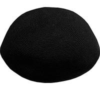 HolYudaica Hand Made 100% Cotton DMC Hand Knitted Kippah Hat from Israel, Hats for Men, Yarmulke Hat, Kippah for Men and Kids - Black - 24cm-9.5inch-Flat