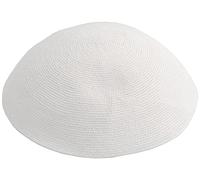 HolYudaica Hand Made 100% Cotton DMC Hand Knitted Kippah Hat from Israel, Hats for Men, Yarmulke Hat, Kippah for Men and Kids (White, 22cm-8.7inch-Flat)