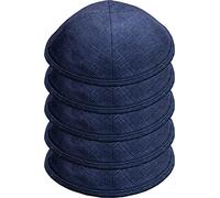 HolYudaica Pack of 5-Pcs - Hq Linen Kippah for Men & Boys, Yamaka Hat from Israel - Kippot Bulk, Dark Blue, L