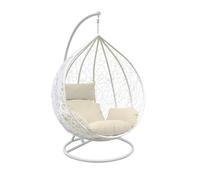 Holywarm Rattan Swing Chair with Cushion | Indoor Outdoor Hanging Wicker Egg Chair & Stand | White Garden Balcony Hammock (Max 265 lbs)