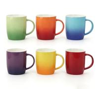 Holywarm Set of 6 Ceramic Coffee Mugs, 350ml Stoneware Drinking Cups, Multicolor Rainbow Design, Dishwasher & Microwave Safe, Large Breakfast Tea Cups for Home and Office