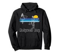 Holywell Bay Surf Girl and Guy, line art Surfers Pullover Hoodie