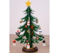 Holz Mini-Weihnachtsbaum als Tischaufsteller, Umfangreiches Set mit 18 Mini-Deko-Ornamenten zum Aufhängen & 1 Stern für die Spitze - Ideal als Schreibtischdekoration, Tischdeko oder kleines Geschenk