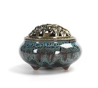 Holz sammlung Ceramic Incense Burner Classic Style Incense Burner with Brass Incense Holder and Metal Lid, Decorative Accessory for Home