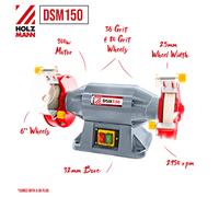 Holzmann 6" Bench Grinder DSM150 300W 150x25mm Wheels 36g & 80g 230V