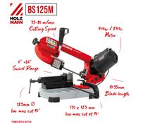 Holzmann Bs125M 400W Portable Metal Cutting Bandsaw 230V, Red