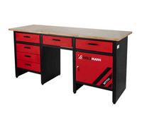 Holzmann Wt1700 Workshop Workbench With 6 Drawers, Cabinet & 25mm Rubberwood Top - Heavy-Duty 200Kg Capacity