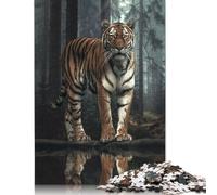 Holzpuzzle 1000 Teile Der Tiger im Wald Puzzle für Erwachsene für Jugendliche Holzbrettpuzzles Lernspielzeug Familienspiele (75x50cm)