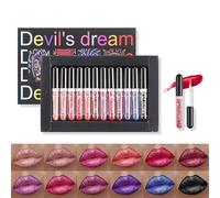 Holzsammlung 12 Colors Lipstick Set Metallic Sparkly Lipgloss,Diamond Shining Liquid Lipstick for Party, Masquerade, Cosplay, Christmas,Halloween