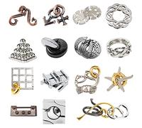 Holzsammlung 15 Pieces Brain Teaser Metal Puzzle Toy, Handheld 3D Unlock Interlocking Puzzle, Metal Knot Puzzle Mind Games for Adults Teens Educational Toy Gift