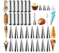 Holzsammlung 35pcs Cannoli Tubes Kit, Stainless Steel Cannoli Shells Moulds, Cannoli Forms Non Stick, Cream Horn Moulds Cream Roll Cones Moulds Baking Cones for Danish Pastry Croissant Shell