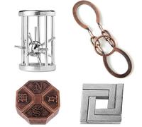 Holzsammlung 4 Pcs Brain Teaser Puzzle,Metal Puzzle, Unlock Interlock IQ Test Game, Magic Trick Toy Gift for Kids and Adults