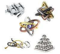 Holzsammlung 5 Pcs Brain Teaser Puzzle,Metal Puzzle, Unlock Interlock IQ Test Game, Magic Trick Toy Gift for Kids and Adults