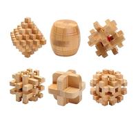 Holzsammlung 6pcs Wooden Brain Teaser Puzzles, Interlocking Games for IQ Test, Intellectual 3D Assembling Educational Toy Set for Teens and Adults (6 Puzzle Set#E05)