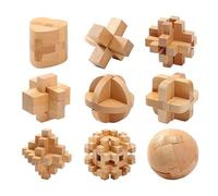 Holzsammlung 9pcs Wooden Brain Teaser Puzzles, Interlocking Games for IQ Test, Intellectual 3D Assembling Educational Toy Set for Teens and Adults(9 Puzzle Set#D04)