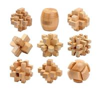 Holzsammlung 9pcs Wooden Brain Teaser Puzzles, Interlocking Games for IQ Test, Intellectual 3D Assembling Educational Toy Set for Teens and Adults(9 Puzzle Set#C03)