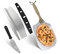 Holzsammlung Aluminum Pizza Peel 12 Inch, Pizza Spatula Paddle(30.6 X 30.5 cm) with Foldable Wooden Handle, Pizza Cutter, Pizza Oven Accessories for Baking Pizza, Bread & Pastry - A