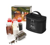 Holzsammlung Camping Portable Spice Set with 6 Spice Containers Storage Bottle Pepper & Salt Spice Shakers, Separable Storage Bag for Outdoor Travel Camping BBQ Picnic (Black)