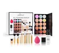 Holzsammlung Contour Palette, 15 Colors Cosmetics Cream Contour Makeup Kit,Contouring Foundation Concealer Palette Conceals Dark Circles, Blemish with 11pcs Makeup Brush,Face Primer,Puff Oval