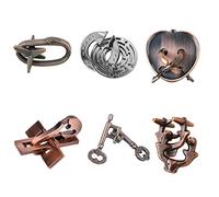 Holzsammlung Mini Brain Teasers Metal Puzzle, 6Pcs IQ Toys IQ Test Mind Game Disentanglement Unlock Interlock Game, Intelligence Logic Puzzles Magic Trick Toy for Party Favor Teens Adults Challenge