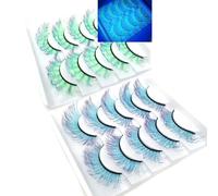 Holzsammlung Ombre Colored False Eyelashes, 3D Faux Fluffy Colorful Mink Lashes Natural Look 17-20mm, Fluorescence Lashes for Stage Effect Drag Party Wedding Holidays Halloween, 10 Pairs 2 Styles