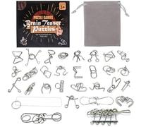Holzsammlung Set Age 15+ of 30 Brain Teaser Metal Wire Puzzles, Classical Mini Metal Puzzles Set, Mind Game IQ Challenge Puzzle Games IQ Test Toy Knots Lock Puzzle Gift for Adults Teenagers Kids