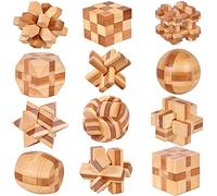 Holzsammlung Set of 12 3D Wooden Brain Teaser Puzzles, IQ Challenge Puzzle Games, Small Logic Mind Puzzle Box Toy Removing Assembling Lock Puzzle Gift Set for Adults Teenagers Kids, 1.8inch 4.5cm