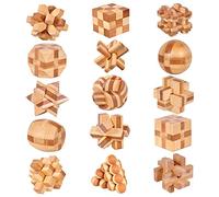 Holzsammlung Set of 15 3D Wooden Brain Teaser Puzzles, IQ Challenge Puzzle Games, Small Logic Mind Puzzle Box Toy Removing Assembling Lock Puzzle Gift Set for Adults Teenagers Kids, 1.8inch 4.5cm