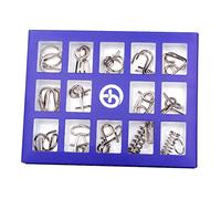 Holzsammlung Set of 15 Brain Teaser Metal Wire Puzzles, Classical Mini Metal Puzzles Set, Mind Game IQ Challenge Puzzle Games IQ Test Toy Knots Lock Puzzle Gift for Adults Teenagers Kids