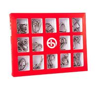 Holzsammlung Set of 15 Brain Teaser Metal Wire Puzzles, Classical Mini Metal Puzzles Set, Mind Game IQ Challenge Puzzle Games IQ Test Toy Knots Lock Puzzle Gift for Adults Teenagers Kids