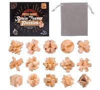 Holzsammlung Set of 15 Wooden Brain Teaser Puzzles, 3D IQ Challenge Puzzle Games, Small Logic Mind Puzzle Box Toy Removing Assembling Lock Puzzle Gift Set for Adults Teenagers Kids, 1.8inch 4.5cm