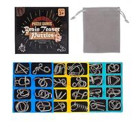 Holzsammlung Set of 24 Brain Teaser Metal Wire Puzzles, Classical Mini Metal Puzzles Set, Mind Game IQ Challenge Puzzle Games IQ Test Toy Knots Lock Puzzle Gift for Adults Teenagers Kids