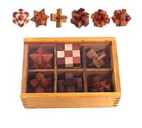 Holzsammlung Set of 6 3D Wooden Brain Teaser Puzzles, IQ Challenge Puzzle Games, Small Logic Mind Puzzle Box Toy Removing Assembling Lock Puzzle Gift Set for Adults Teenagers Kids, 1.8inch 4.5cm