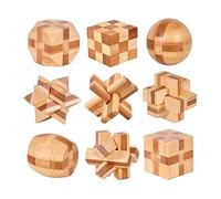 Holzsammlung Set of 9 3D Wooden Brain Teaser Puzzles, IQ Challenge Puzzle Games, Small Logic Mind Puzzle Box Toy Removing Assembling Lock Puzzle Gift Set for Adults Teenagers Kids, 1.8inch 4.5cm