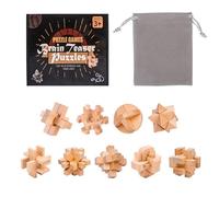 Holzsammlung Set of 9 Wooden Brain Teaser Puzzles, 3D IQ Challenge Puzzle Games, Small Logic Mind Puzzle Box Toy Removing Assembling Lock Puzzle Gift Set for Adults Teenagers Kids, 1.8inch 4.5cm