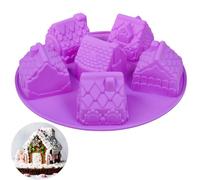 Holzsammlung Silicone 6 Cavity Christmas Gingerbread House Mold, Non-Stick Cake Pan Bakeware for Cake Decoration, Cupcake, Candy, Jelly, Soap, Candle, Pudding, Chocolate - 1 Pack