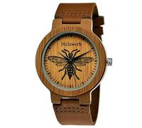 Holzwerk Germany Handmade Designer Women's Watch Men's Watch Eco Natural Wood Watch Leather Strap Watch Save The Trees Analogue Classic Quartz Watch Brown Tree Nature Motif Limited Edition, Brown,