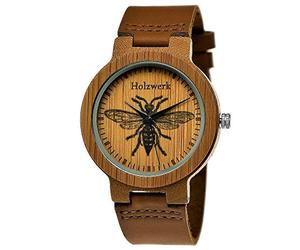 Holzwerk Germany Handmade Designer Women's Watch Men's Watch Eco Natural Wood Watch Leather Strap Watch Save The Trees Analogue Classic Quartz Watch Brown Tree Nature Motif Limited Edition, Brown,